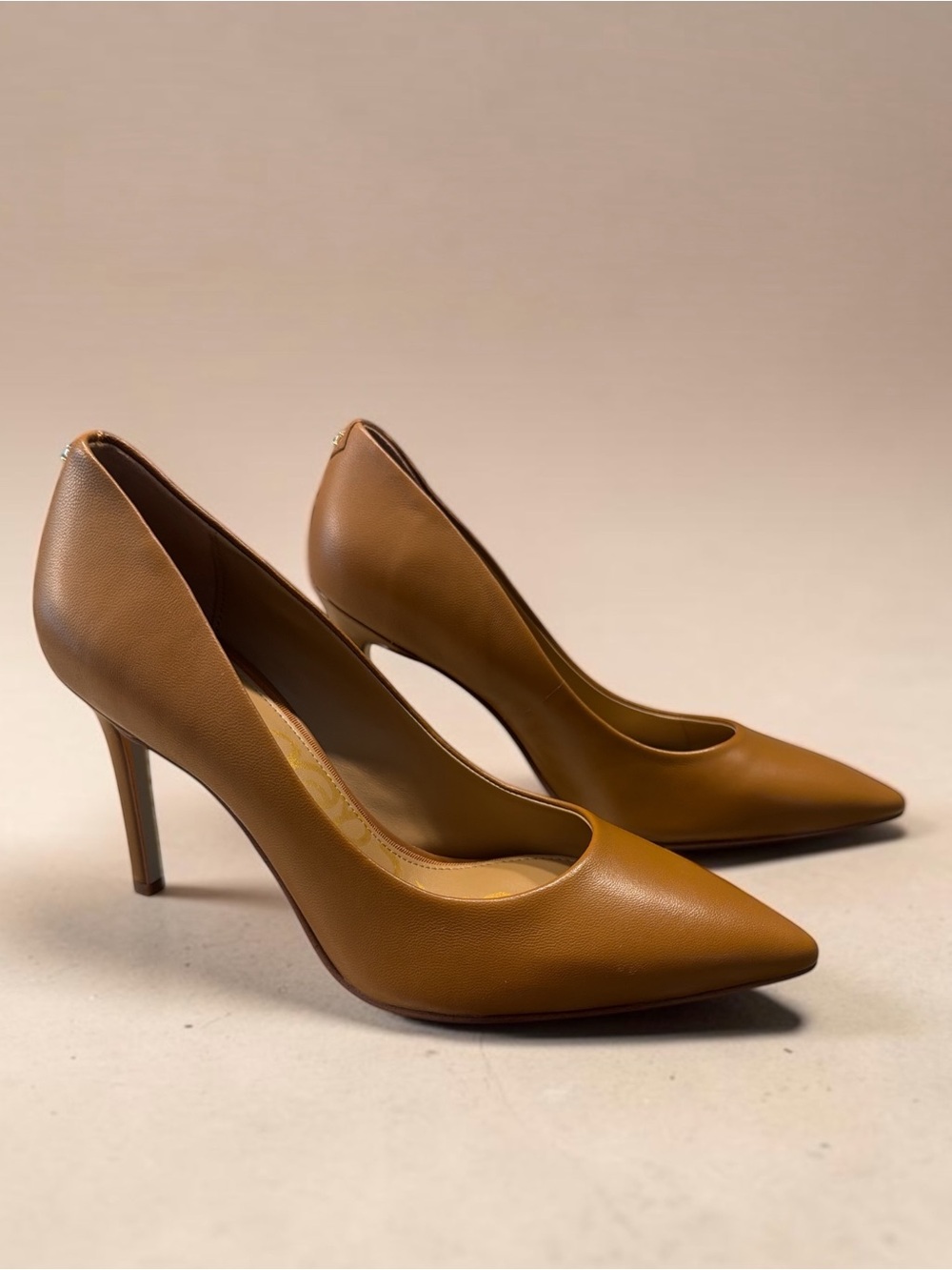 Sam Edelman Cognac Pointed-Toe Leather Pumps - Picture 3 of 6
